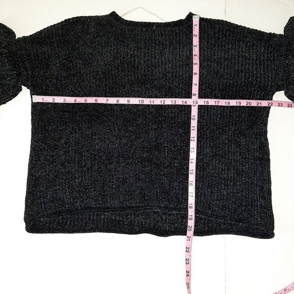 Apt 9 Floral Sweater Black Chenille Ruffles Sleeves Flowers Embroidered Size L - Picture 7 of 13